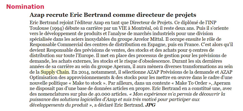 Brève Eric Bertrand Newsletter - Supply Chain Village